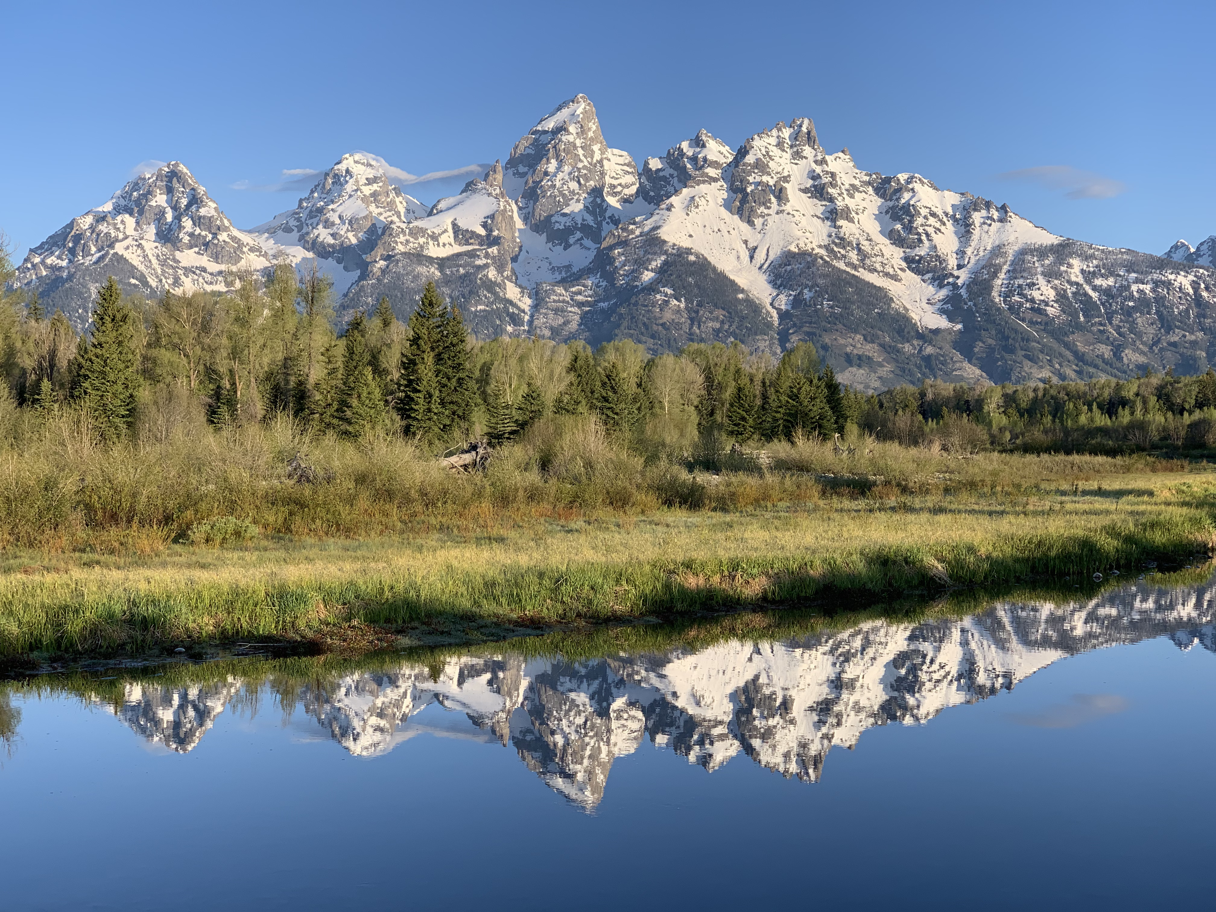 Mountain looking at its reflection at Yellowstone, USA